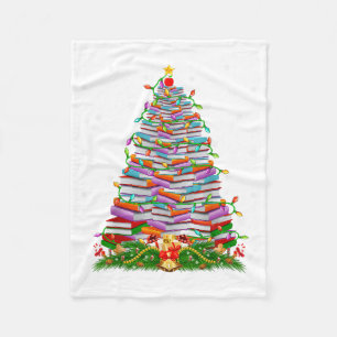 Book Christmas Tree Lights Book Lover Teacher Libr Fleece Blanket