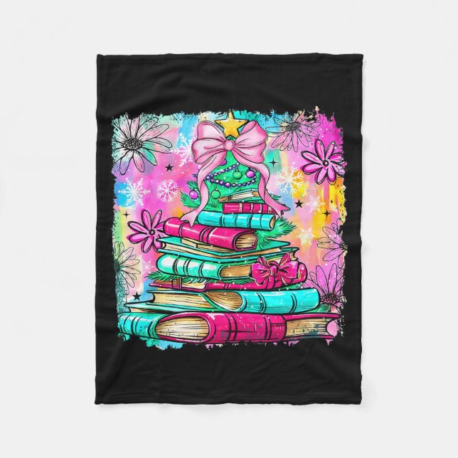 Book Christmas Tree Lights Teacher Librarian Book  Fleece Blanket (Front)
