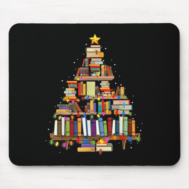 Book Christmas Tree Lights Teacher Librarian Read  Mouse Pad (Front)