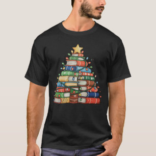 Book Christmas Tree Lights Teacher Librarian Read T-Shirt