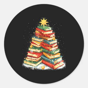 Book Christmas Tree Reading Classic Round Sticker