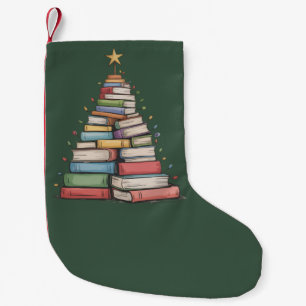 Book Christmas Tree Retro Bookworm Library Small Christmas Stocking