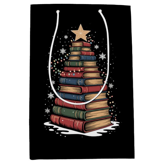 Book Christmas Tree Teacher Librarian Xmas Holiday Medium Gift Bag (Front)