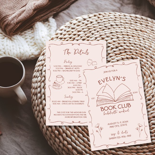 Book Club Bookish Hand Drawn Bachelorette Weekend Invitation (Book Club Bookish Hand Drawn Bachelorette Weekend Invitation)