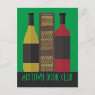 Book Club Custom with Book and Wine Postcard