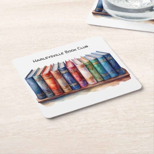 Book Club Customizable Square Beverage Coffee Paper Coaster (Angled)