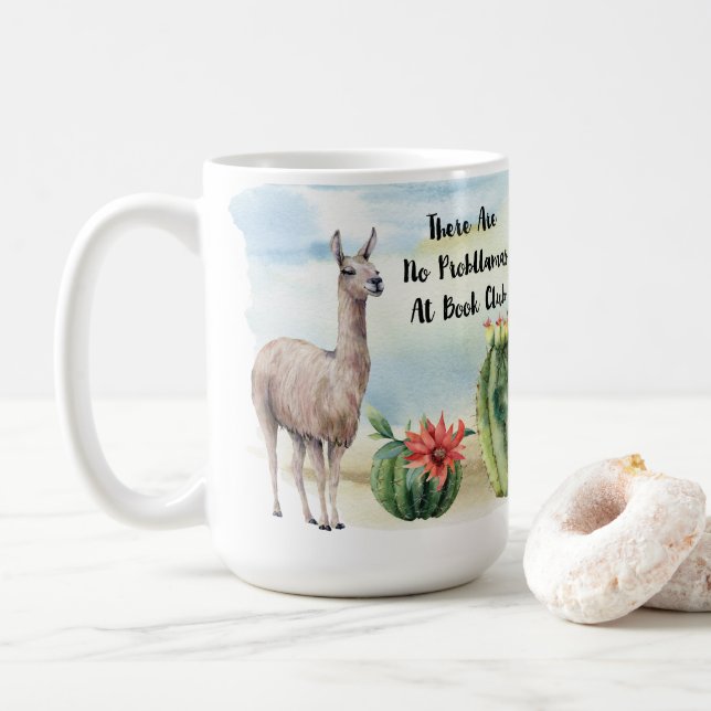 Book Club Cute Llama Watercolor Cactus Coffee Mug (With Donut)