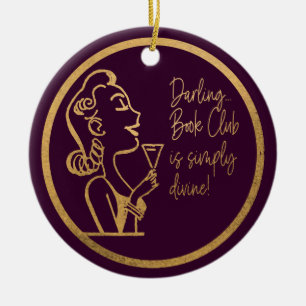 Book Club Friend Vintage Woman Chic Purple Gold Ceramic Ornament