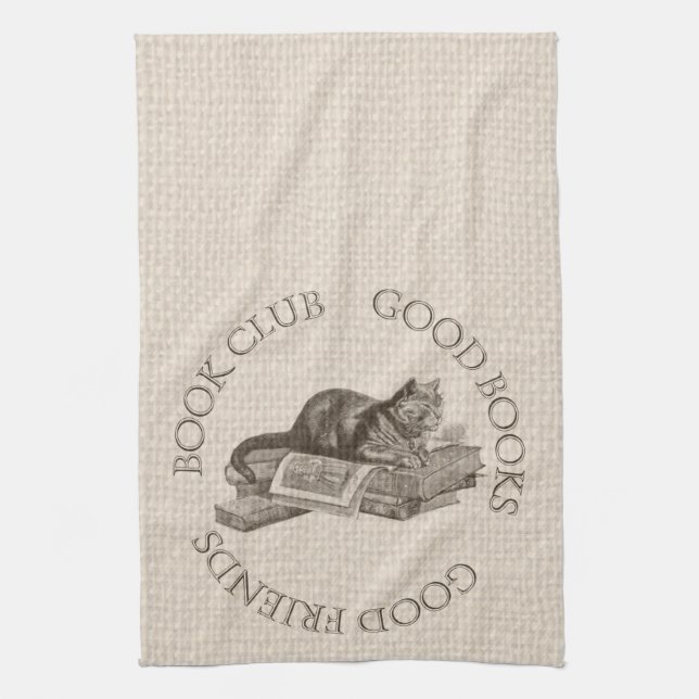 Book Club - Good Books - Good Friends With Cat Kitchen Towel (Vertical)