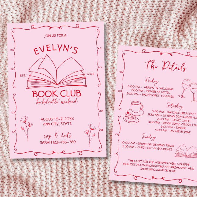 Book Club Hand Drawn Bachelorette Weekend Invitation (Book Club Hand Drawn Bachelorette Weekend Invitation)