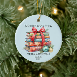 Book Club Merry Christmas Gift Name Ceramic Ornament