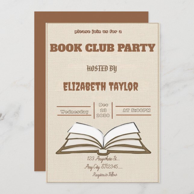 Book Club Party Invitation – Cozy Reading Night (Devant / Derrière)