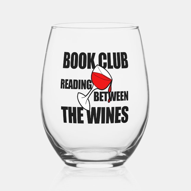 BOOK CLUB reading between the wines Stemless Wine Glass (Front)