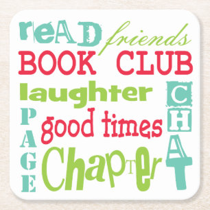 Book Club Typography Subway Art Square Paper Coaster
