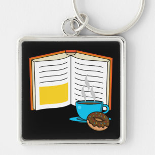 Book Coffee and Donut Cartoon Keychain