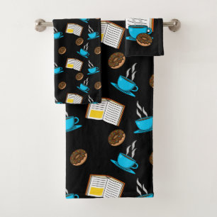 Book Coffee and Doughnut Cartoon Bath Towel Set