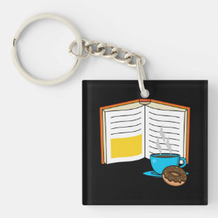 Book Coffee and Doughnut Cartoon Keychain