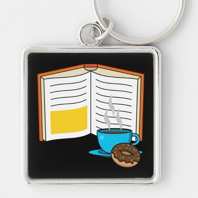 Book Coffee and Doughnut Cartoon Keychain (Front)