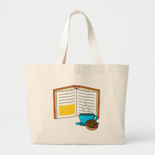 Book Coffee and Doughnut Cartoon Large Tote Bag