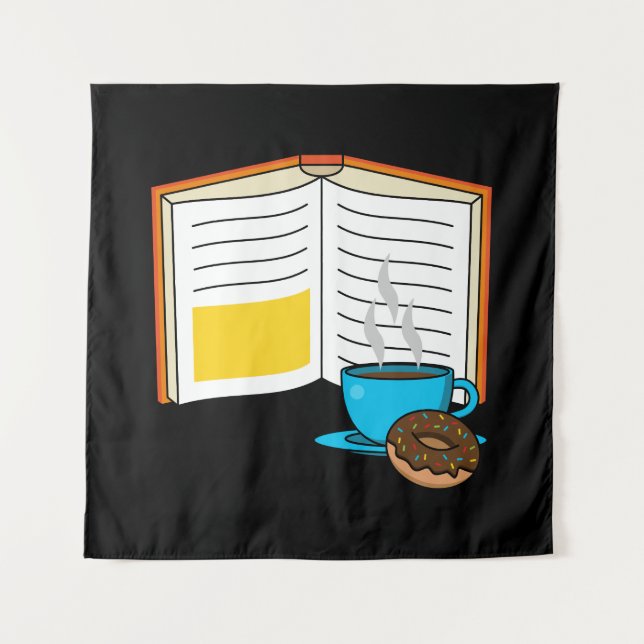 Book Coffee and Doughnut Cartoon Tapestry (Front)
