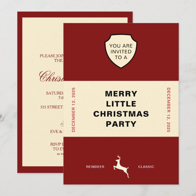 BOOK COVER REINDEER CHRISTMAS PARTY INVITATION (Front/Back)