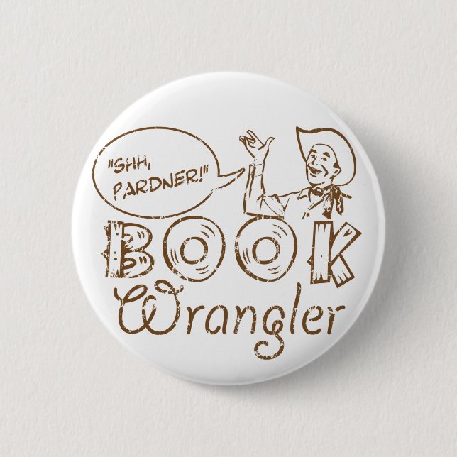 Book Cowboy Funny Librarian 2 Inch Round Button (Front)