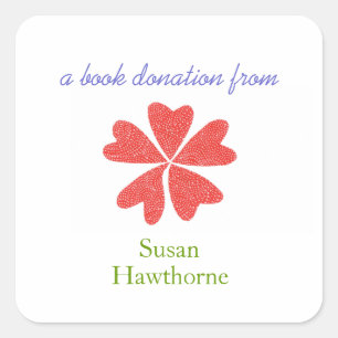 Book donation sticker - blooming hearts - square