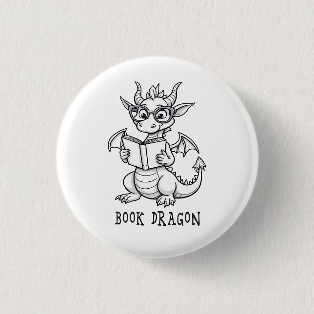 Book dragon 1 inch round button (Front)