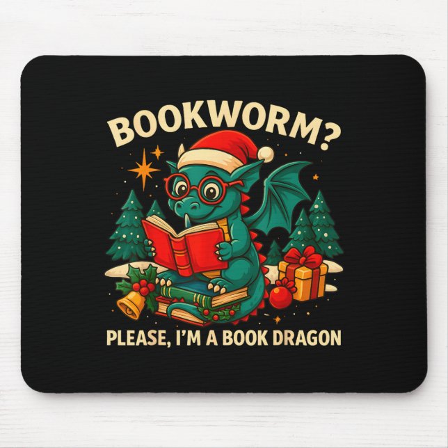 Book Dragon Christmas Reading Gift For Fantasy Lov Mouse Pad (Front)