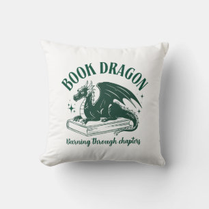 Book Dragon Funny Saying Green and White Throw Pillow