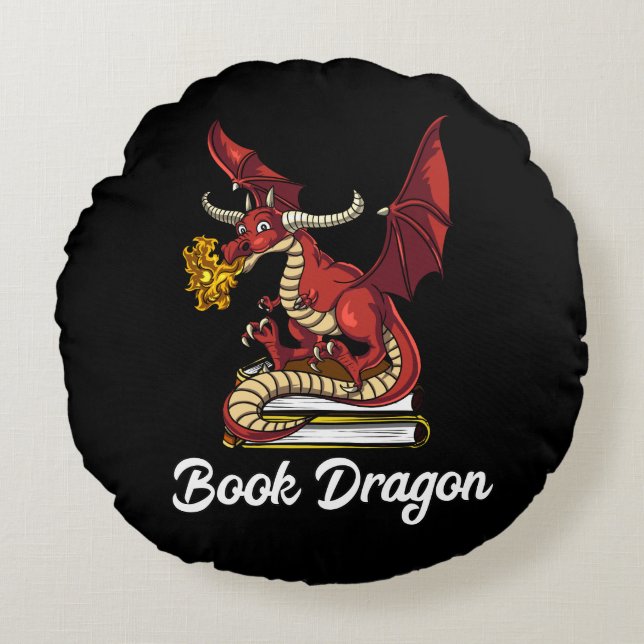 Book Dragon Literature Reading Geek Nerd Round Pillow (Front)