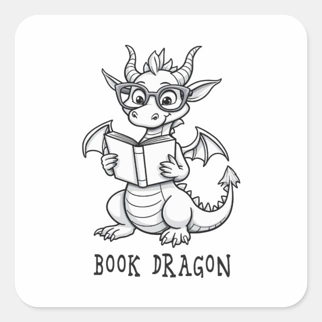 Book dragon square sticker (Front)