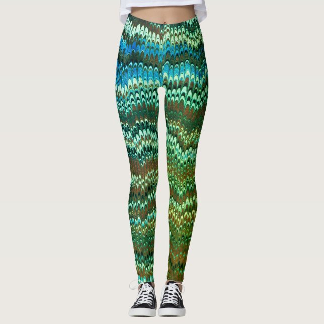 Book Endpaper Marbling (Green Leaf) Leggings (Front)