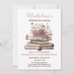 Book floral Girl Birthday Invitation
