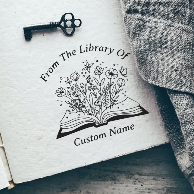 Book & Flowers from the library of book your name  Self-inking Stamp (Creator Uploaded)