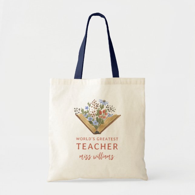 Book Flowers World's Greatest Teacher Appreciation Tote Bag (Front)