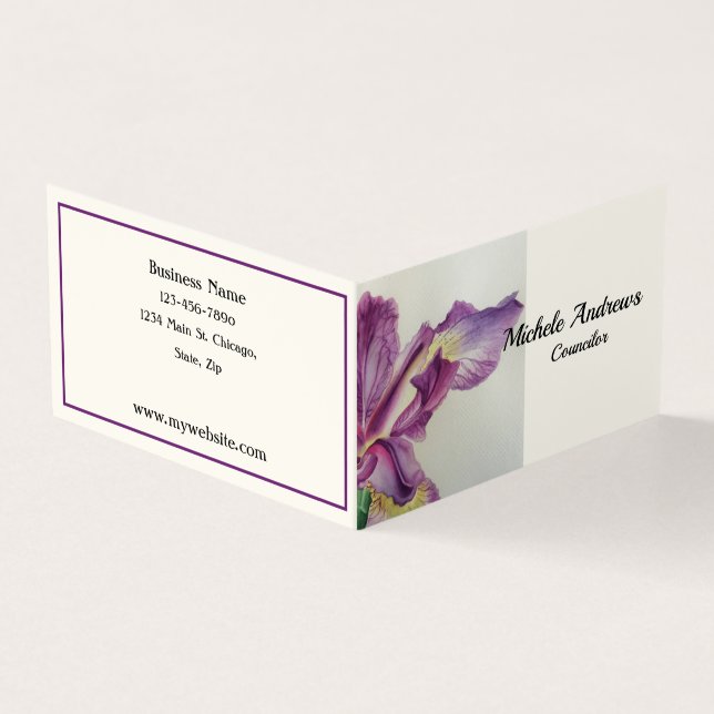 Book Fold Business Cards Councilor Lavender Iris (Outside)