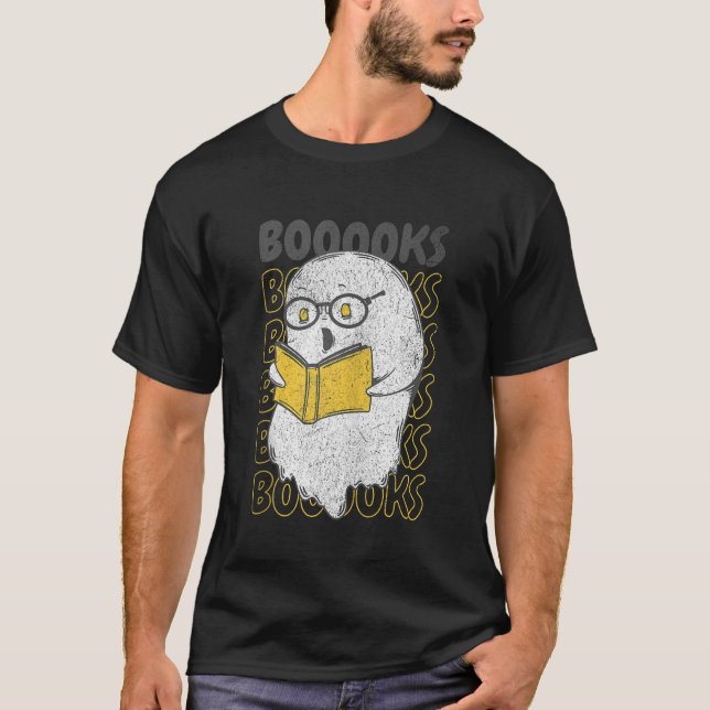 Book Funny Ghost Reading Pun Spooky Halloween Cute T-Shirt (Front)
