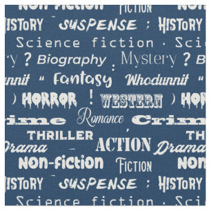 Book Genres Typographic Librarian Blue White Fabric