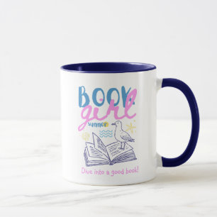 Book Girl Summer Beach Seagull Custom  Mug