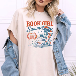 Book Girl Summer Blue Orange Vintage T-Shirt