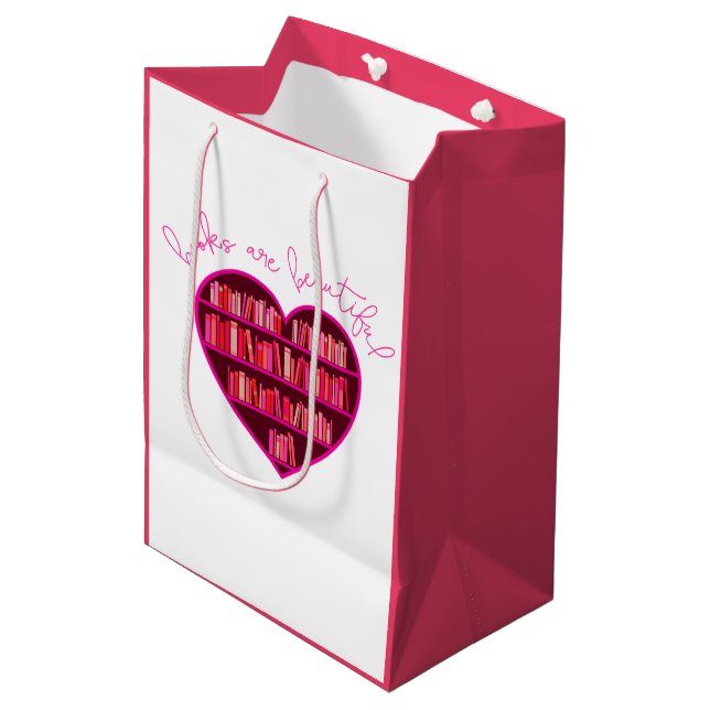 Book Heart Medium Gift Bag (Front Angled)