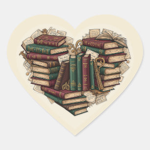 Book Heart Sticker Aesthetic Vintage Bibliophile