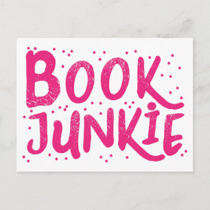 book junkie in pink postcard