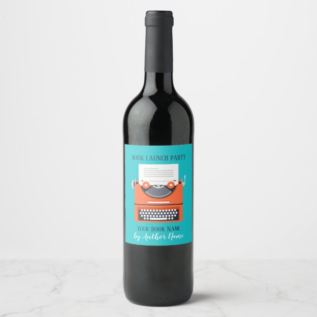 Book Launch Party Typewriter Wine Label (Front)
