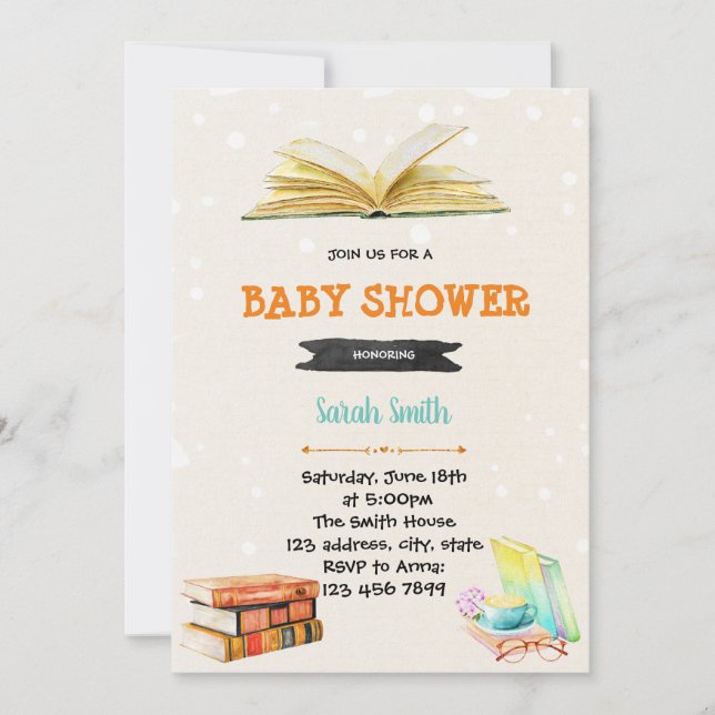 Book library baby shower invitation (Front)