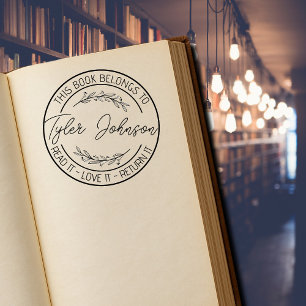 Book library bookplate book stamp Custom floral