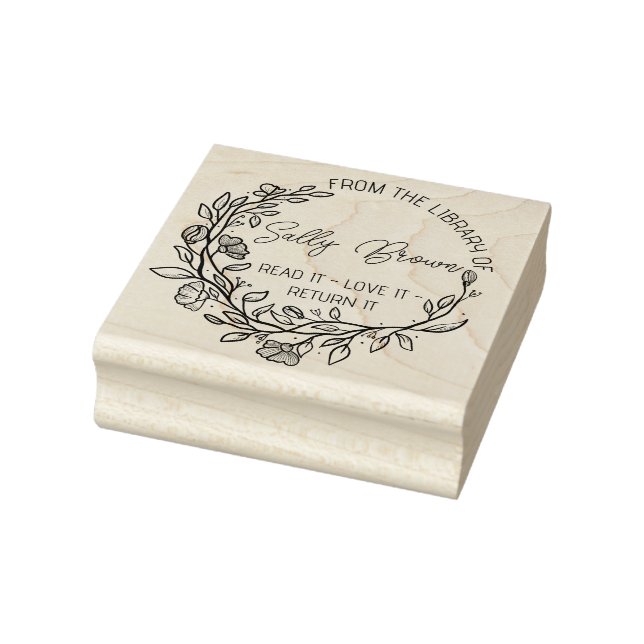 Book library bookplate book stamp Custom floral (Stamp)