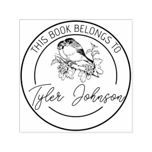 Book library bookplate Custom birds finches Rubber Self-inking Stamp