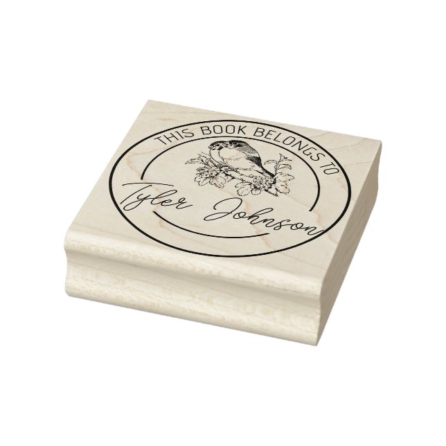 Book library bookplate Custom birds finches Rubber Stamp (Stamp)